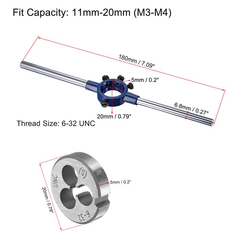

1 set Round Die Stock Handle Wrench Circular Die Handle 4-40 5-40 6-32 8-32 12-24 5/16-18 5/16-32 3/8-16 UNC Threading Tools