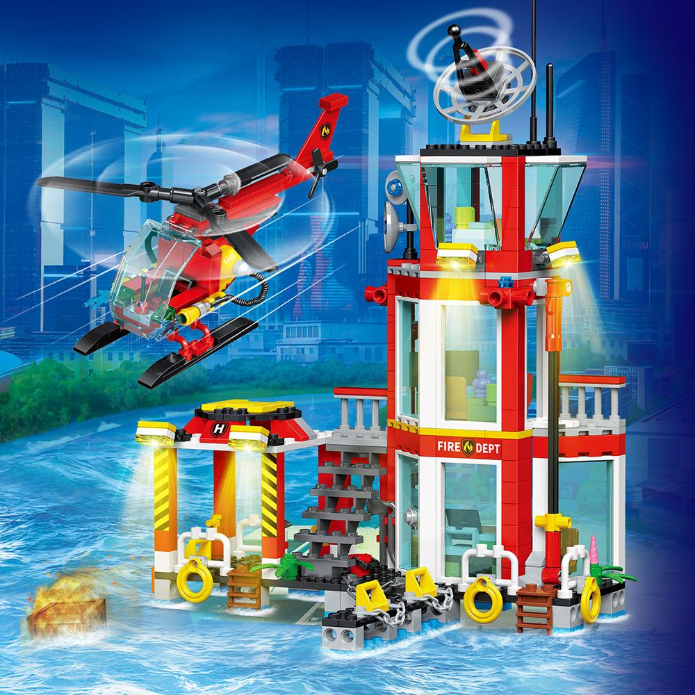 City Oceans Fire Station Building Blocks Compatible with leg0 Fire Station Set, Gift for Sets for Boys Adult Bricks Toys Gifts