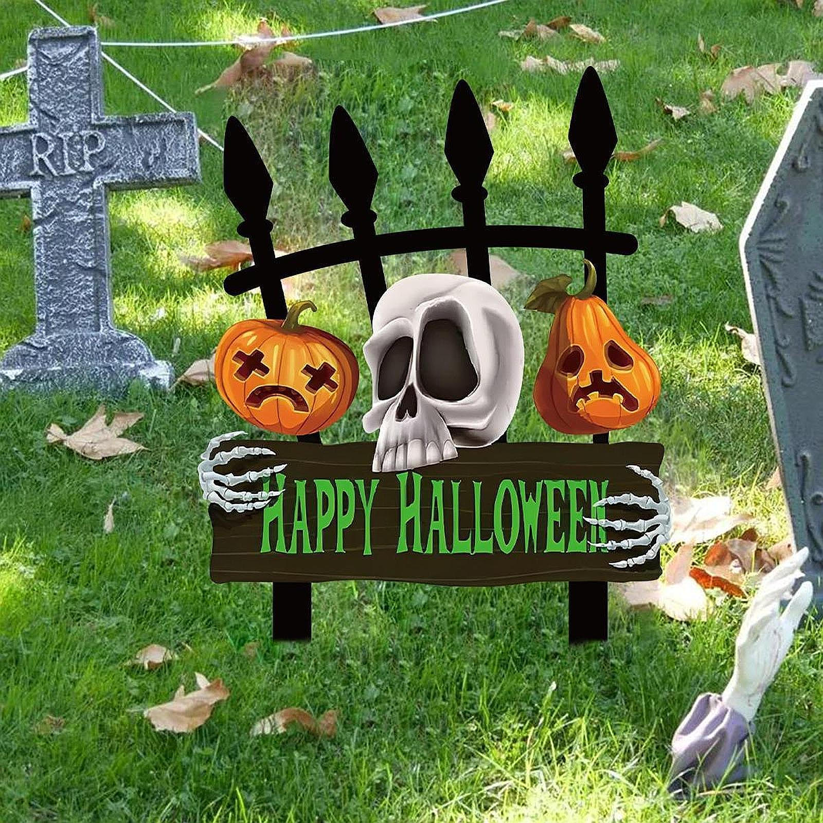 

Halloween Yard Sign Iron Art Ornament Decor, Metal Decorative Garden Stake for Lawn,