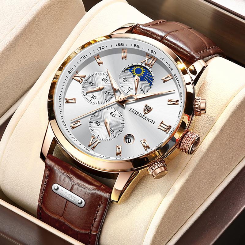 Casual Business Leather Watch For Men Fashion Military Sports Chronograph Clock Male Waterproof Luminous Quartz Wristwatch