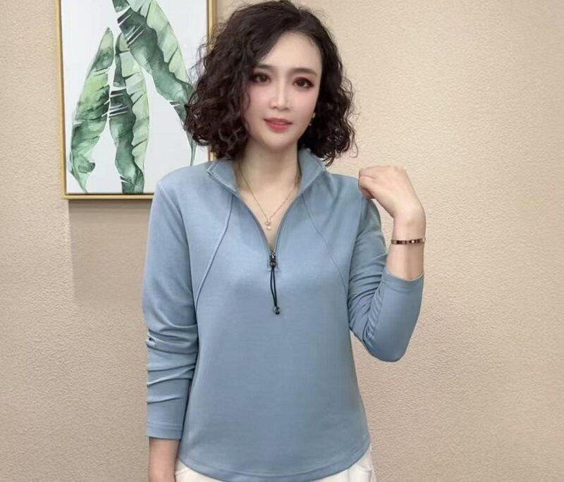 

2026 Spring Women s Stylish Slimming Half-Zip Long-Sleeve Casual Top 3XL (recommended for 65-70 kg)