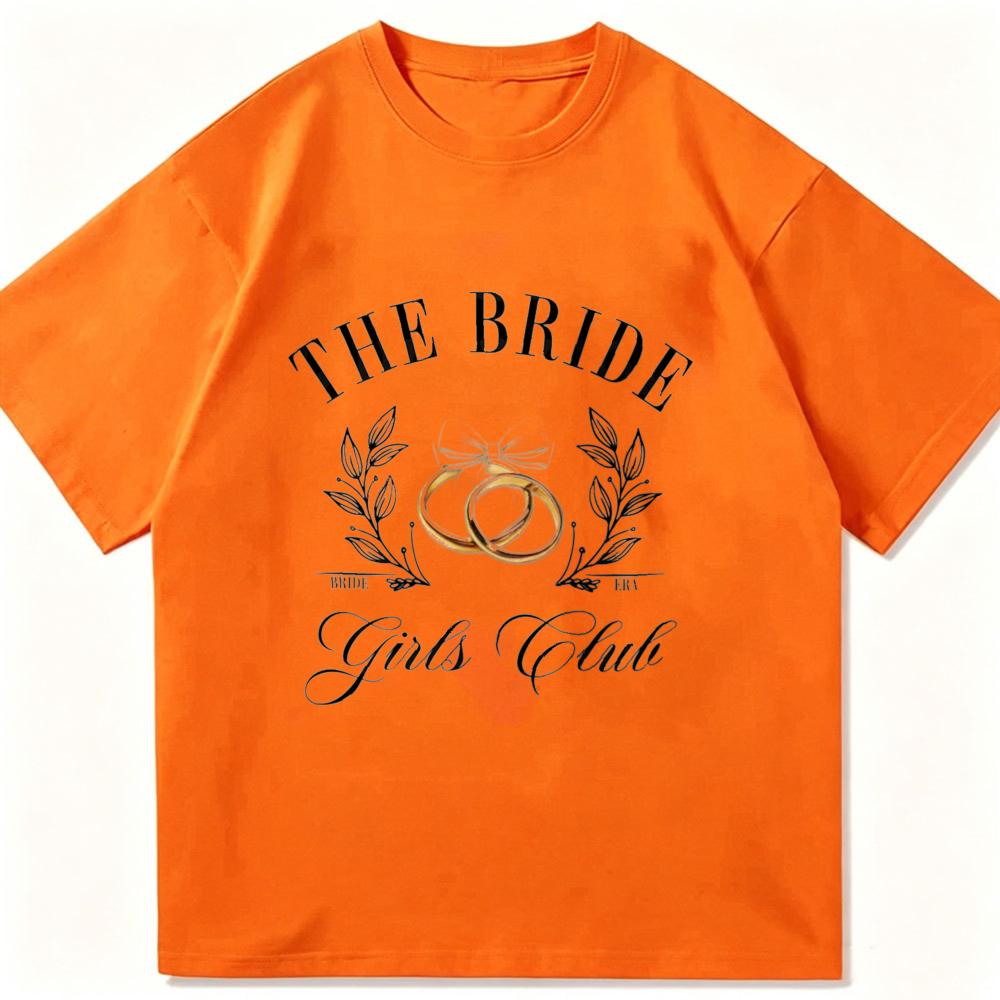 The Bride Girls Club Graphic T Shirt Minimal Gold Wedding Ring Leaf Floral Script Letter Print Crew Neck Unisex T Shirt
