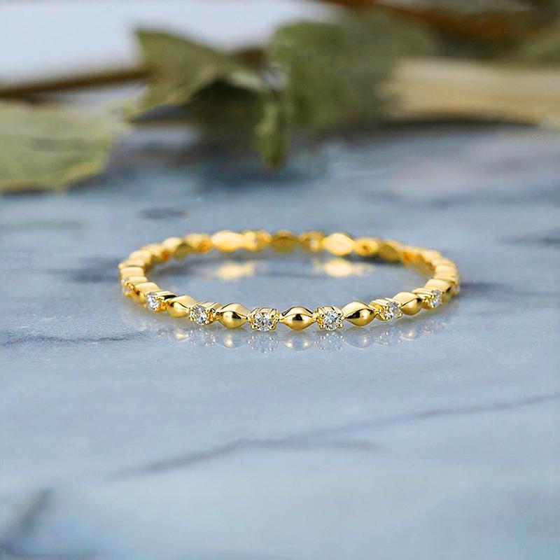 

CAOSHI Versatile Thin Finger Ring for Women Gold Color Shiny Zirconia Accessories for Daily Life Fashion Lady Engagement Zircon 10