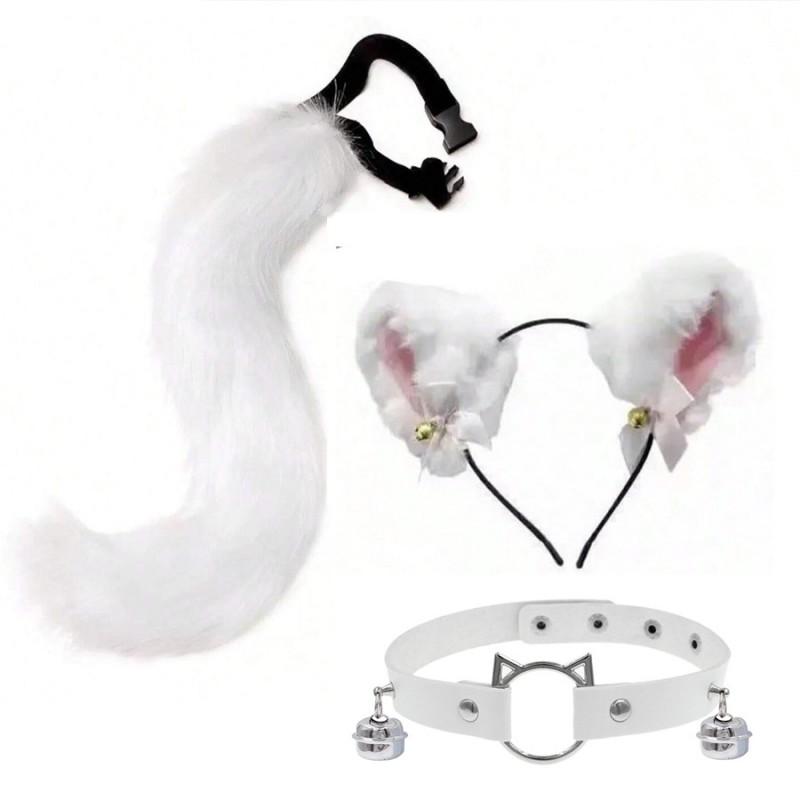 Cat Ear Headband With Tail Set Cosplay Costume Accessories Anime Kawaii Girl Party Outfit