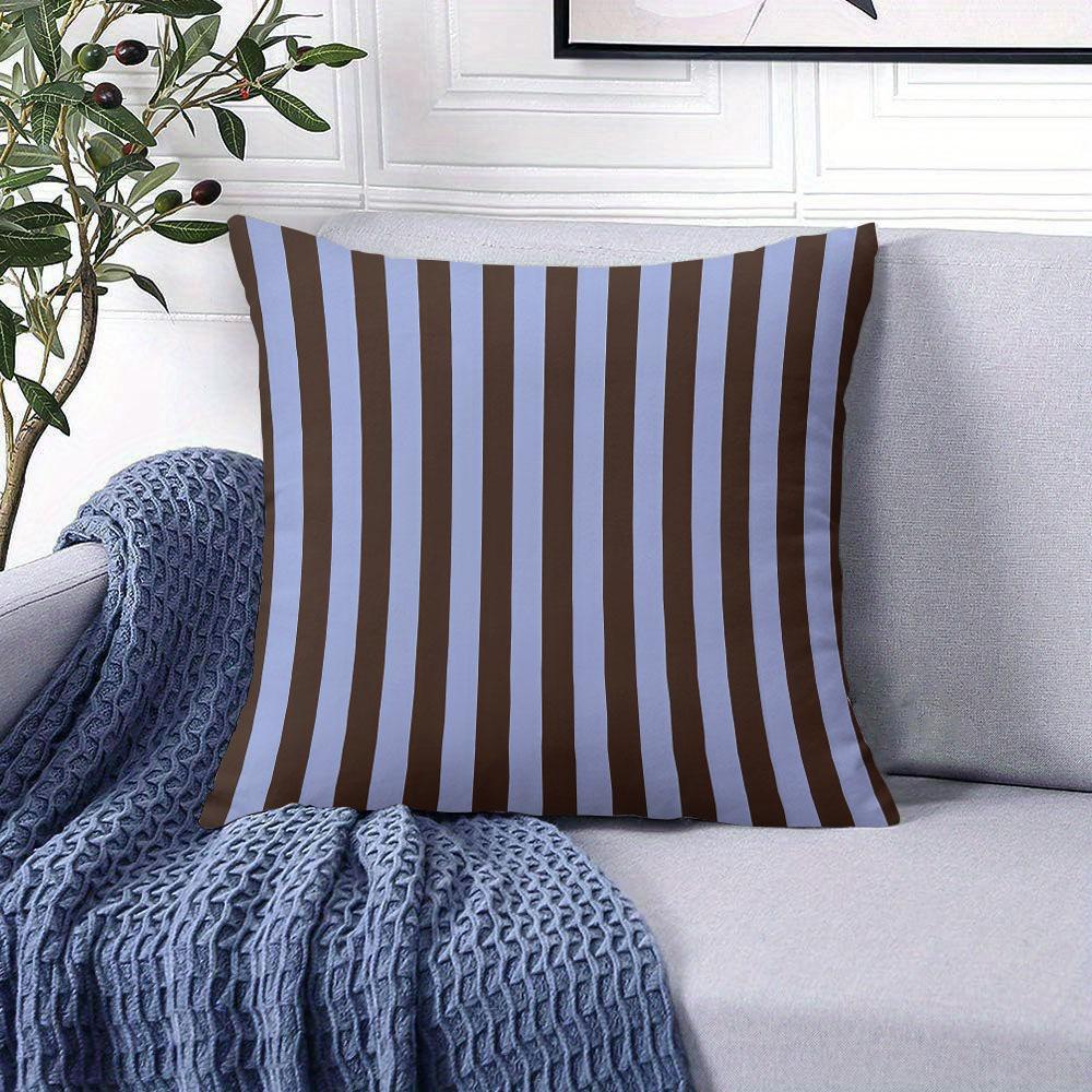 Contrasting Brown & Blue Stripes Square Jacquard Pillow Cover for Sofa Office Waist Cushion Cover Home Decorative Pillowcase