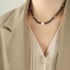 Niche Design Black Glass Bead Necklace with Freshwater Pearl Pendant