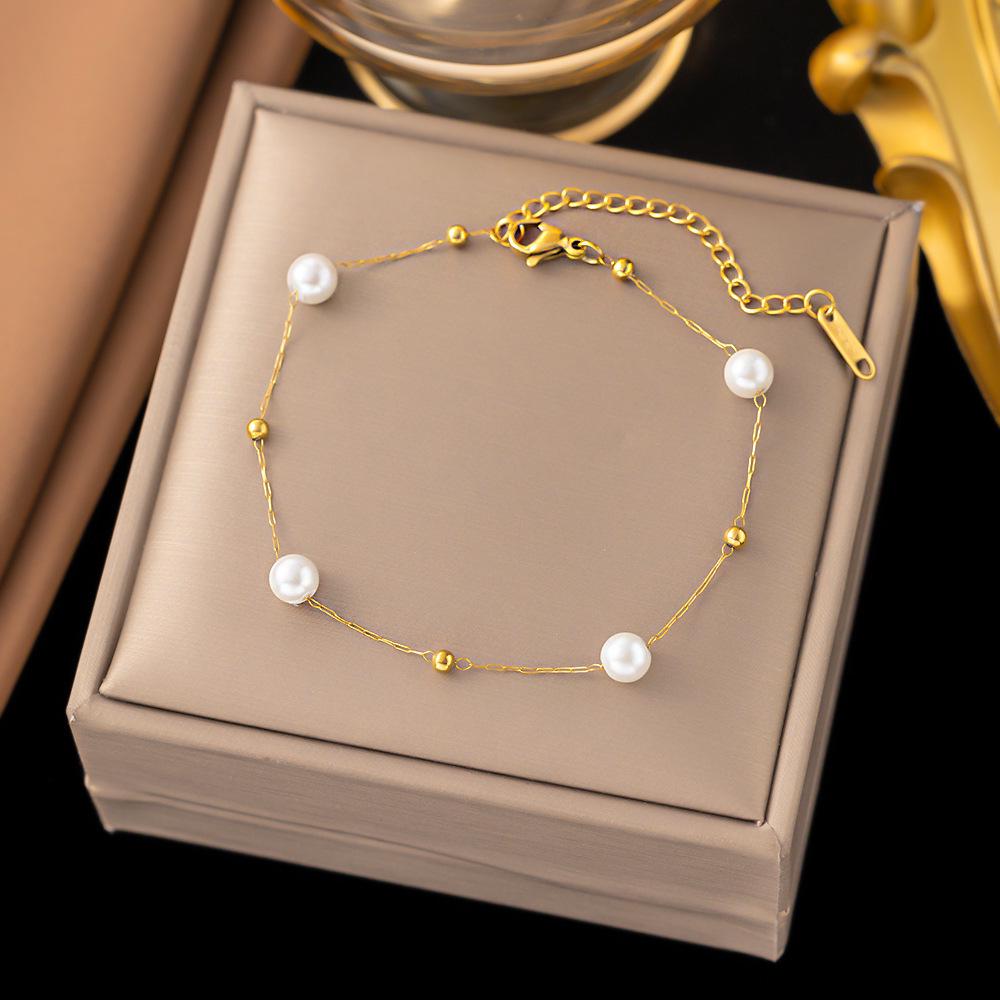 

Elegant Fairy-Inspired Pearl Gold Bead Titanium Necklace - Women s Exquisite Short Clavicle Chain