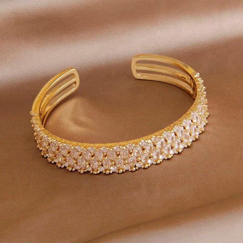 Classical Full Crystal Cubic Zircon Bangles&Bracelet Wide Wedding Bridal Bracelet Ins Fashion Brand Jewelry Open Bracelet