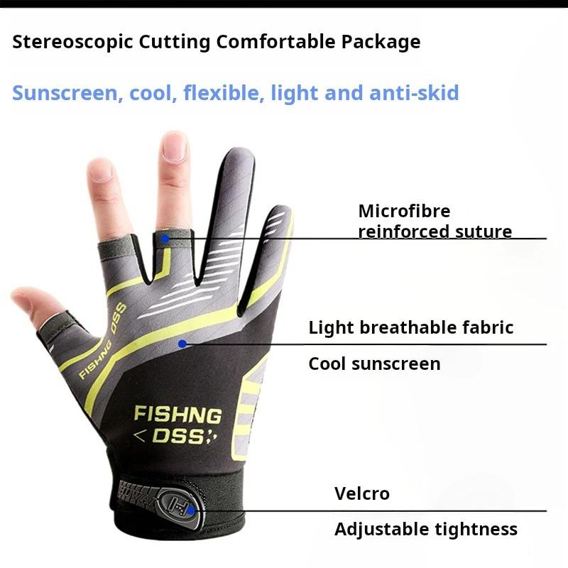 New Fishing Gloves for Men Summer Fishing Road Sub Sunscreen and Anti Slip Ice Silk Breathable Thin Three Finger Cut Gloves
