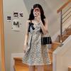 Small floral dress women's summer new French college style short skirt bow suspender A-shaped skirt