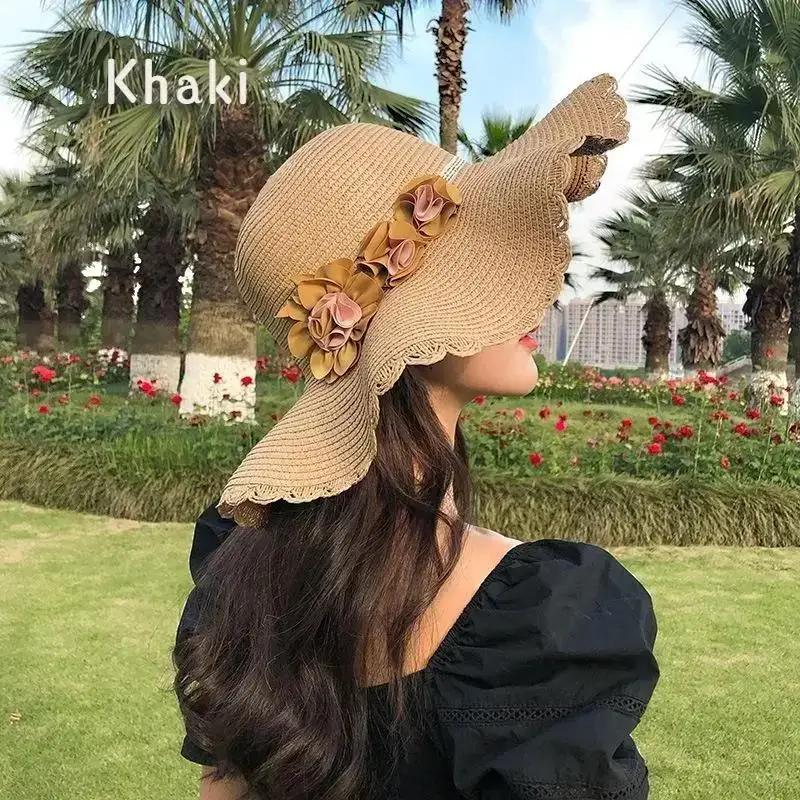 New Girl's Fashion Summer Beach Hats Weaving Sun Hat New Korean Women's Flower Hat Thin Breathable Accessories Creative Gifts