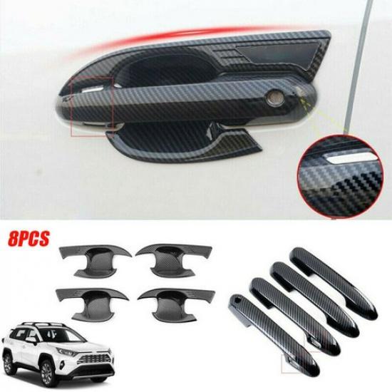 Carbon Fiber ABS Car Door Handle Cover + Surrounds Kit For Toyot@ RAV4 -