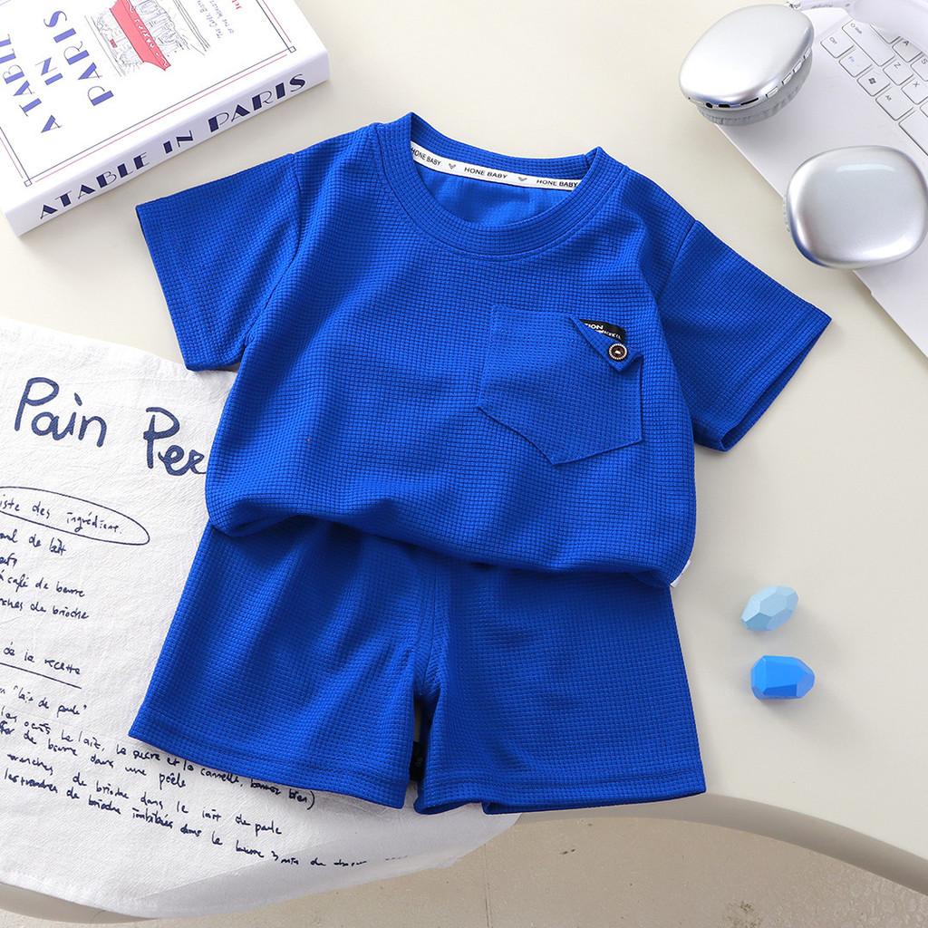 Kids Summer Waffle Short Sleeve Set With Soft Polyester For Toddler Active Play