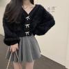 Cardigan Sweater Female 2023 Clothes Short Plush Plush Milk Hoopla Design Sense Niche V-neck Solid Sweater Female Tops