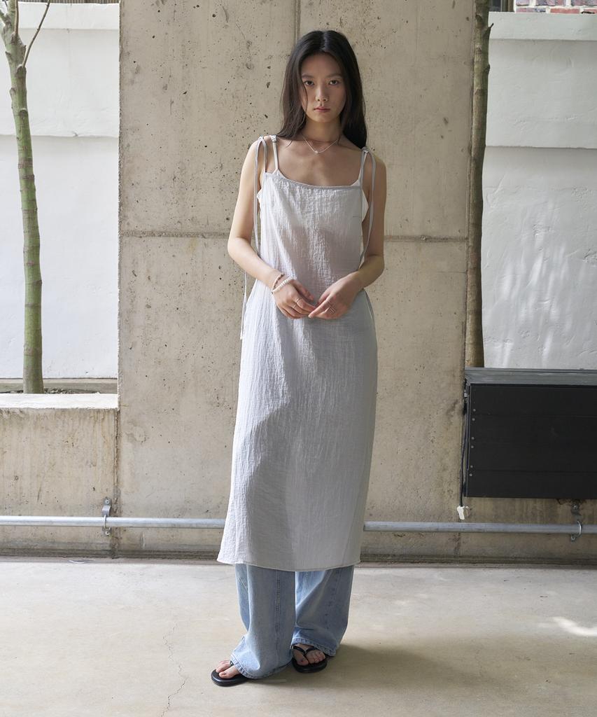 Mosyupamosyu Back Wrap Layered Dress [Light Gray]