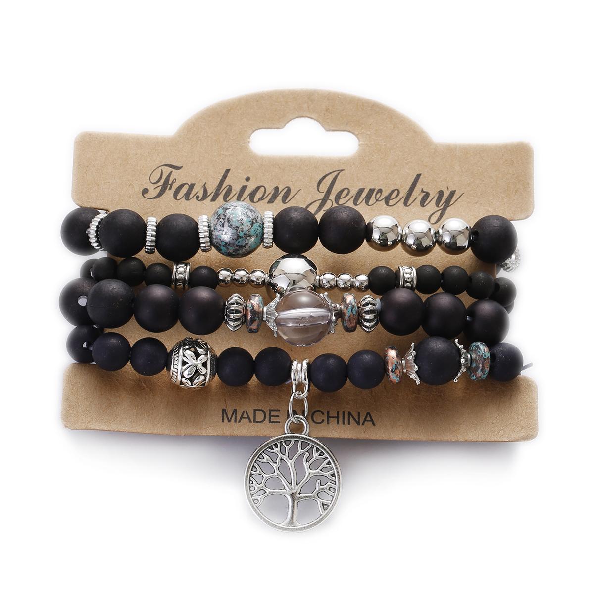 

Boho Purple Beads Bracelet Set for Women Girls Handmade Alloy Beads Ethnic Tree of Life Charm Wrap Bracelet Pulseira Feminina