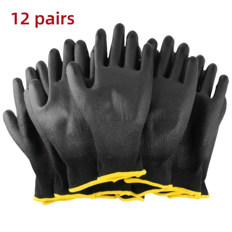 12 /24 Pair Black /Grey/ Horticulture Gloves Safety Work Gloves Repair Gloves Palm Coated Gloves Carpenter Repairman Supplies