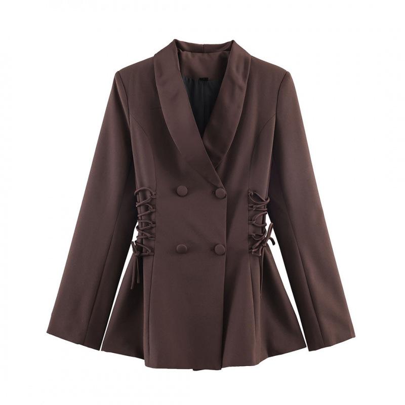 2025 European Winter Satin Patchwork Lace-up Slim Blazer