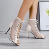 Cutout Lace-up Stiletto Jazz Dance Peep Toe Ankle Boots - Plus Size Women's High Heels