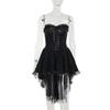 Gothic Goth Dark Lace Patchwork Bandage Strapless Corset Dress Party Gown Fairy Backless Tailed Women
