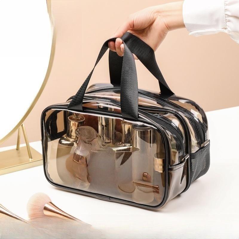 Simple Transparent Makeup Bag Double-Layer Waterproof Wear-Resistant Dry Wet Separation Makeup Bag Bathroom Washing Storage Bag