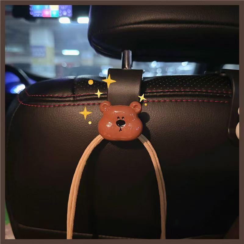 2-Piece Cute Bear Car Seat Hook - Multifunctional, Easy to Install and Remove, Space Saving Car Parts