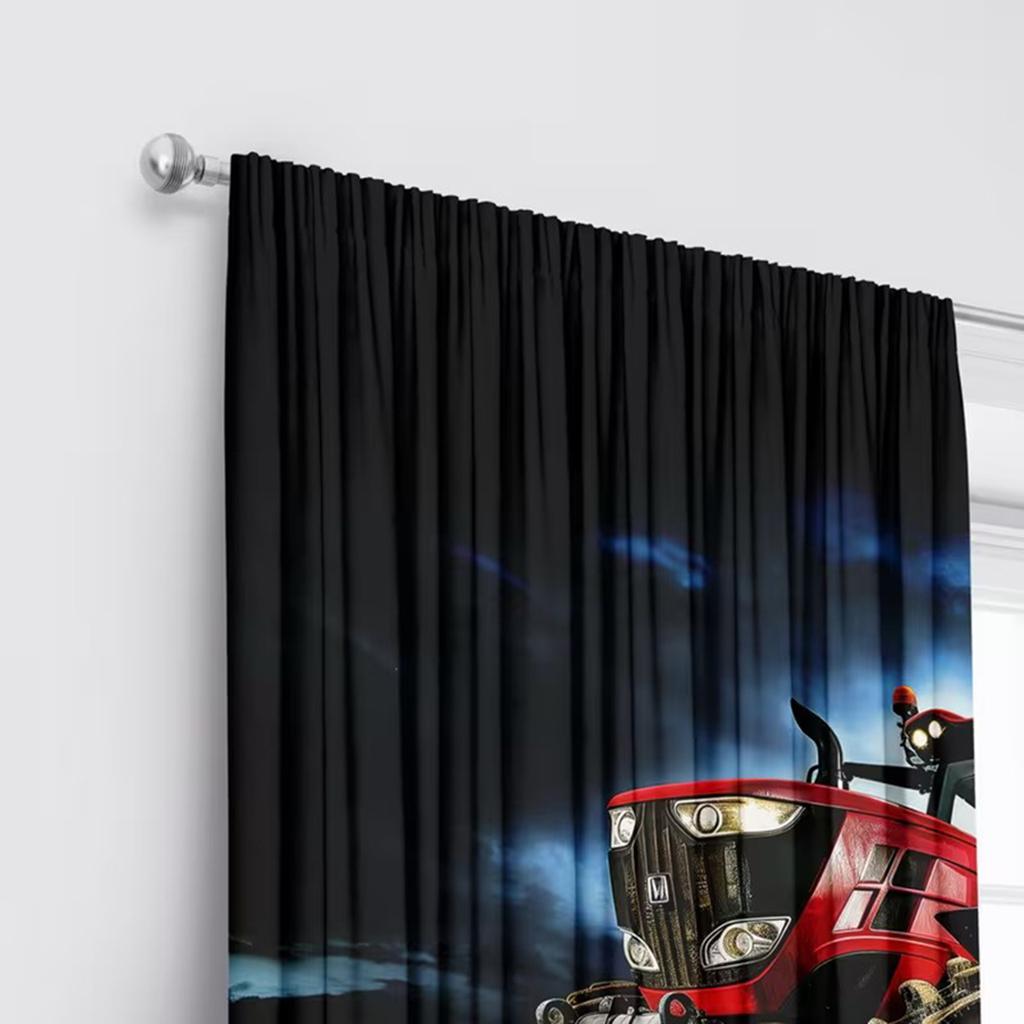 2 Stück Vorhangstoff, isolierte halbverdunkelnde Vorhänge für Schlafzimmer, roter Traktor-Druck, natürliche Landhaus-Vorhänge und Fenster-S