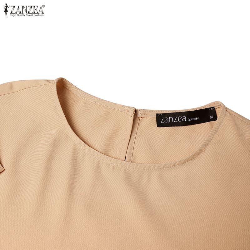 ZANZEA Women Casual Round Neck Loose Long Sleeve Muslim Long Dress