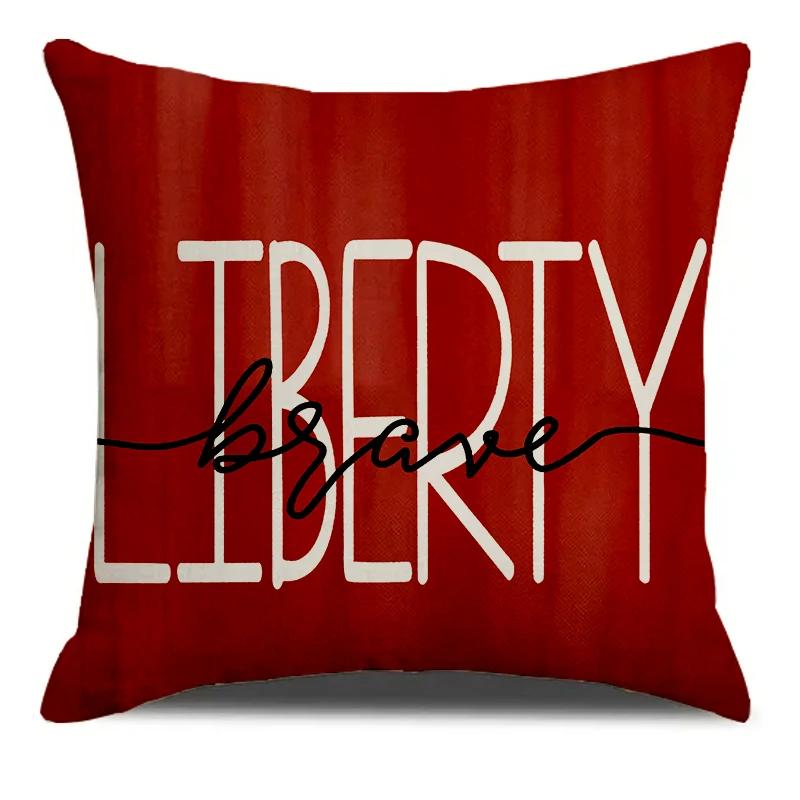 Independence Day Liberty Hat Heart Printed Soft Square Pillowslip Linen Blend Cushion Cover Pillowcase Living Room Home Decor