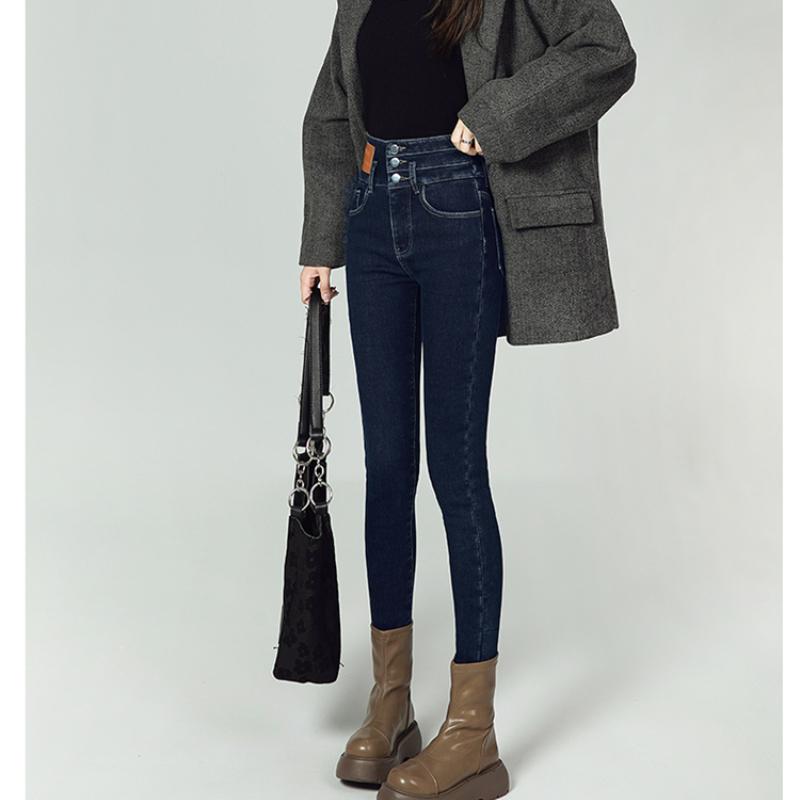 Commuting wind Stretch High Waist Autumn Winter Pencil Pant Female Casual Velvet Jeans Womens Harajuku Jean Thick Warm Women Pants