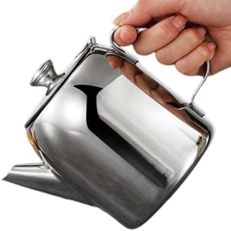Tetera de Acero Inoxidable Antiderrame Tetera Metálica Hervidor de Té 20 Oz Con Caño Corto Recto Jarra para Agua Fría Hervidor de Café