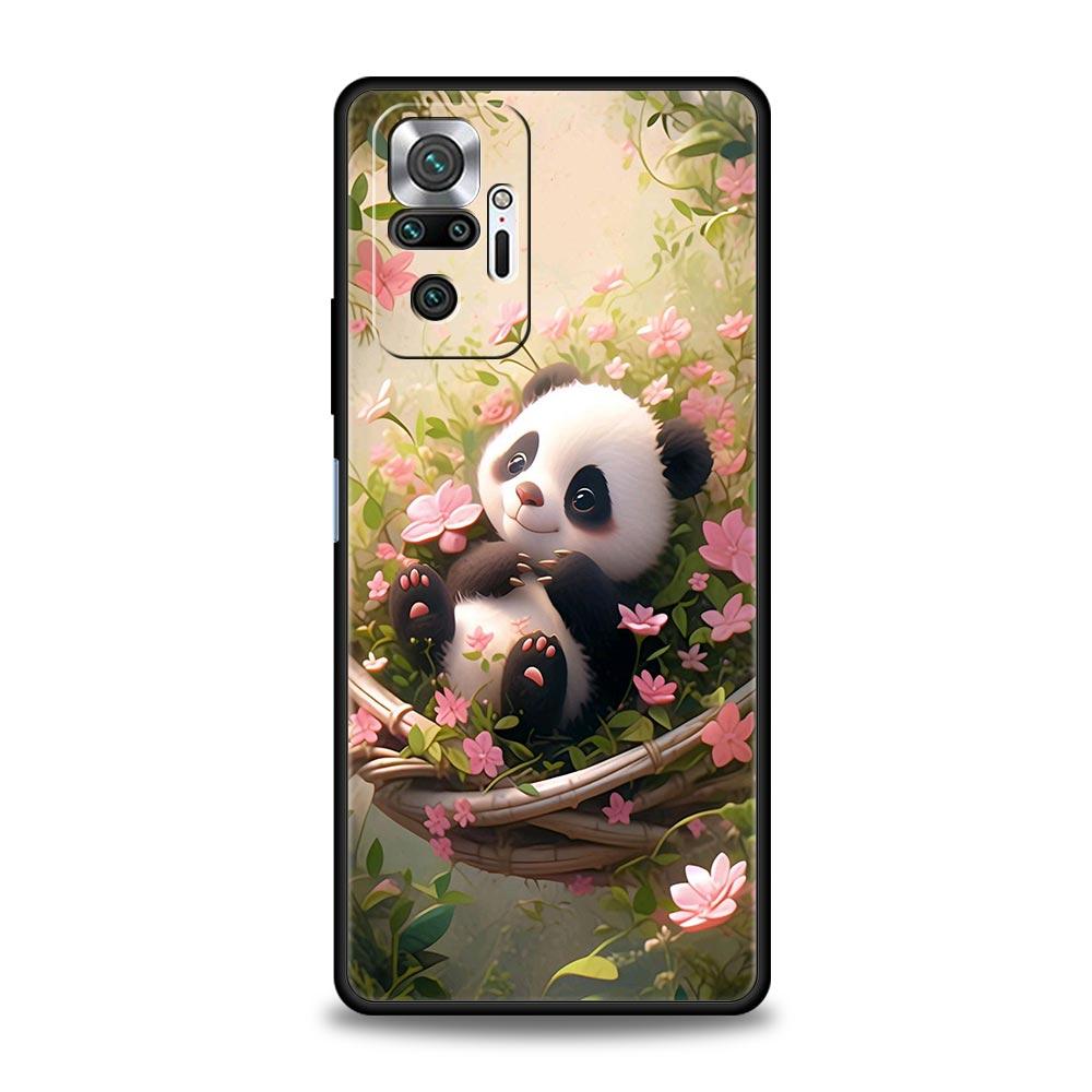 Cartoon Lovely Panda Phone Case For Xiaomi Redmi Note 14 13 5G 10 11 12 Pro Plus 4G 14C 13C 12C 10C Black Cover