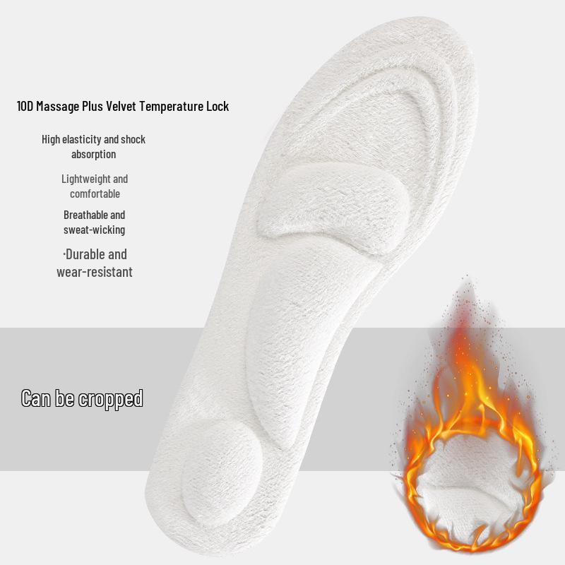 

Comfortable 4D Shock-Absorbing Winter Insoles: Fleece-Lined, Thick, Sweat-Absorbing Imitation Wool Cotton for Men and Women Men s белый