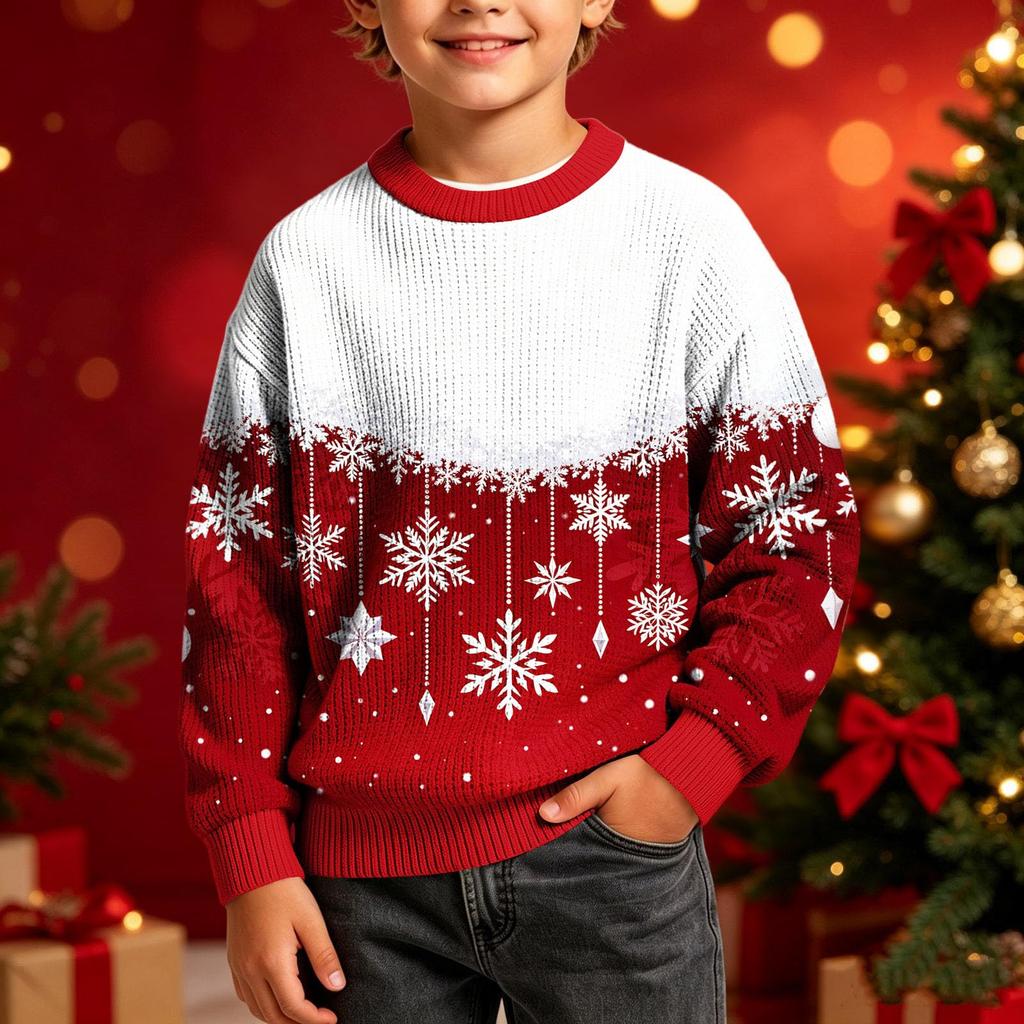 Boys Girls Christmas Print Crewneck Pullover Sweatshirt Casual Comfortable Athletic Top for Holiday