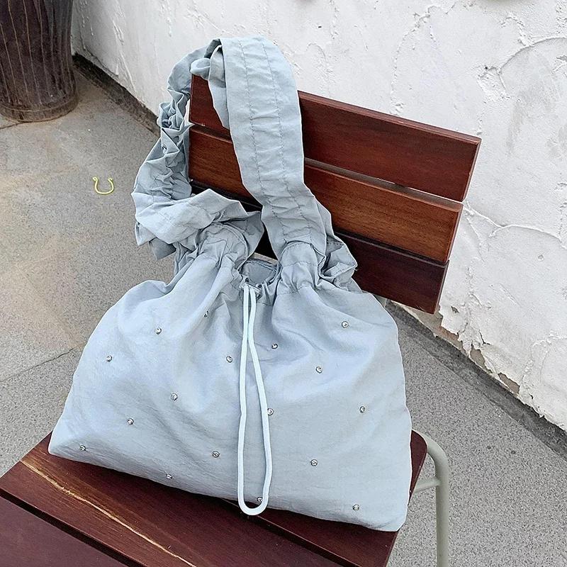 Drawstring Solid Nyl Youth Shoulder Bags New Large Capacity Women's Bags Sale High Quality Casual Versatile Handbags