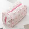Makeup Organizer Bag Large Capacity Ruffled Edge Bow Floral Print Pen Storage for School Travel Work