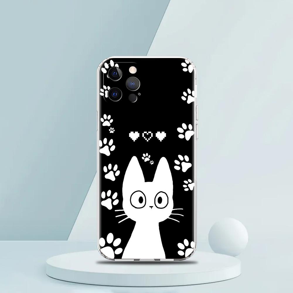 Cute Cartoon Black Cat Luxury Phone Case For iPhone 16 15 14 13 12 11 Pro Max XS X XR SE 7 8 Plus Soft Silicone Clear Cover