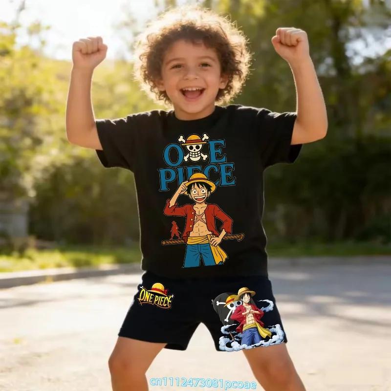 One Piece Children's Polyester Short-Sleeved Shorts Set with Cartoon Print - Boys' Sports Shirt for Summer T-Shirt Set of 2 Pieces