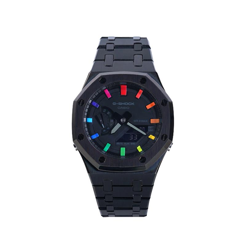 Casio Męski Zegarek Kryształowy, Analogowo-Cyfrowy, Seria Czarna GA-2100-1A1(Watch8--)
