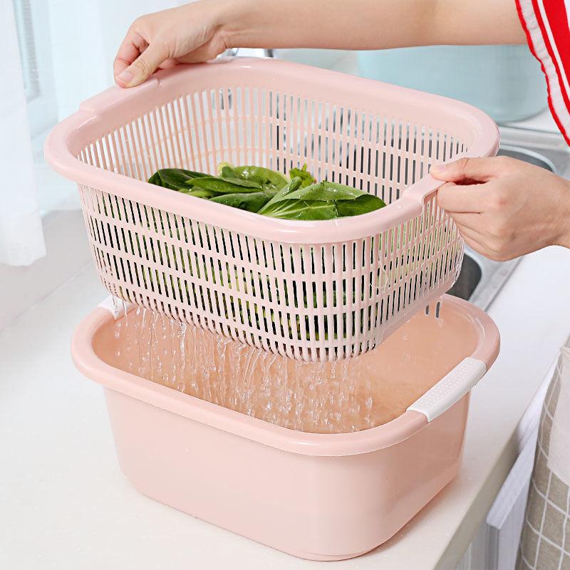 Double Layered Vegetable Washing Basin Plastic Drainage Basket Household Kitchen Washing Fruit Drainage Basin