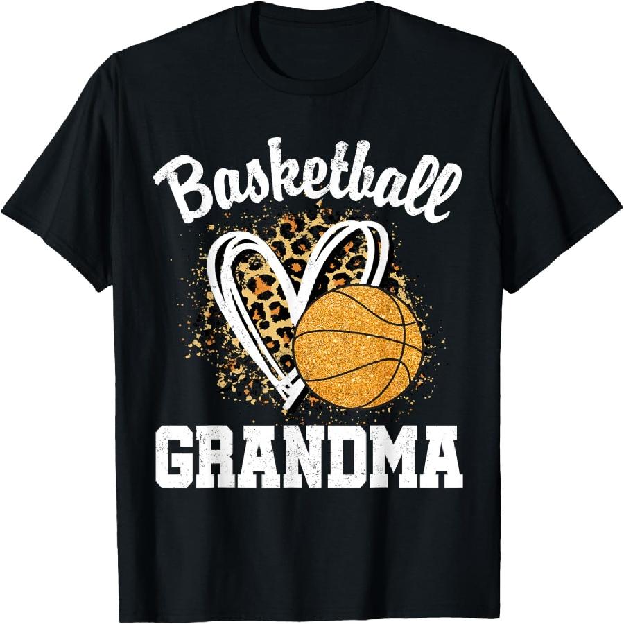 Basketball Grandma Leopard Heart T-Shirt XXXXXL