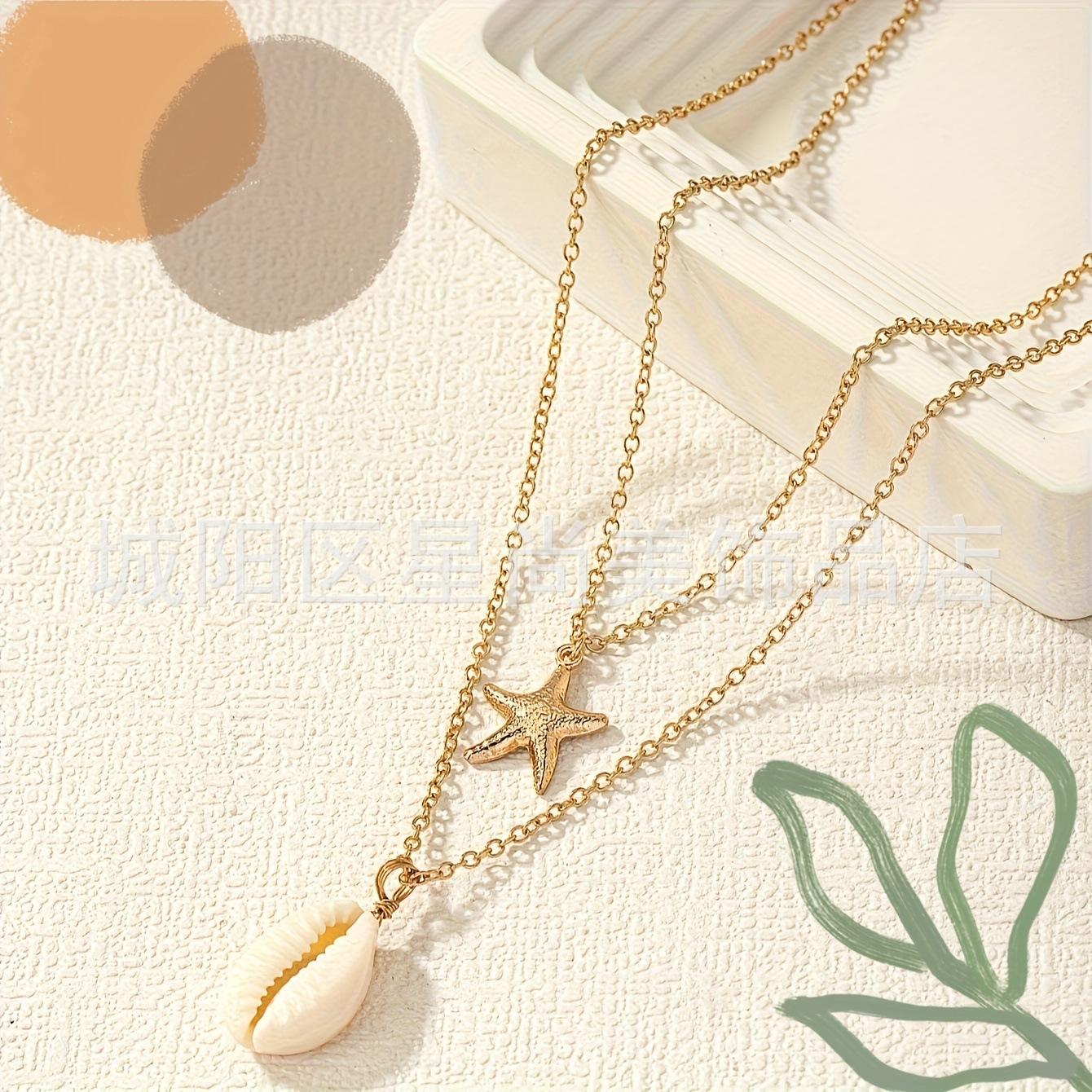 

Starfish shells stacked pendant necklace simple temperament high sense collarbone chain niche versatile fashion jewelry золотий