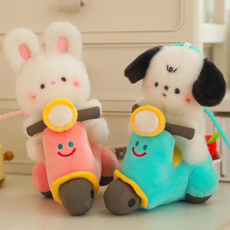 Motorcycle Plush Stuffed Animals Panda Rabbit Dog Pull The Wire Rid Motorcycle Dolls Funny Decor Toys Soft Pillow Birthday Gift