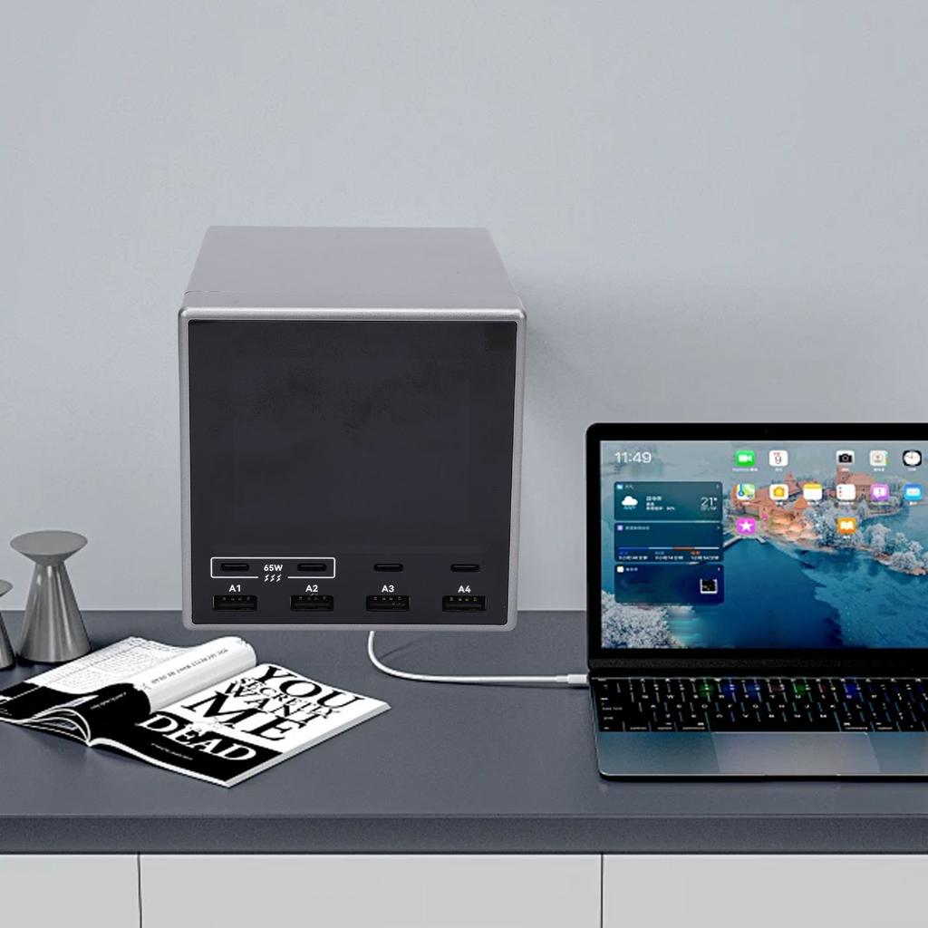 80W USB A Charging Station 4 Port USB C PD Fast Charging Station Color Digital Display Support PD3.1 PD3.0 QC3.0 for Laptops