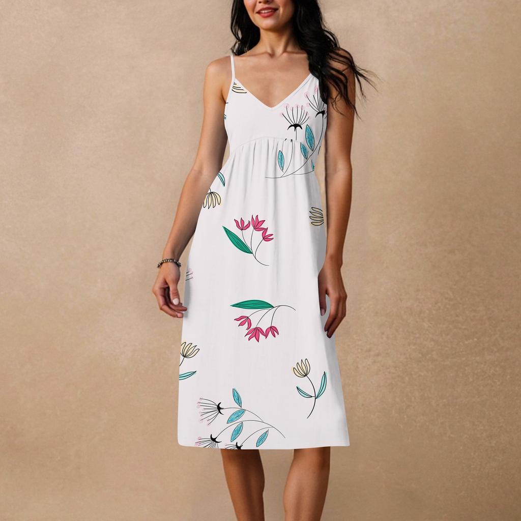 Women's Spaghetti Strap Backless Bow Loose Casual Beach Holiday Dress Sundress
