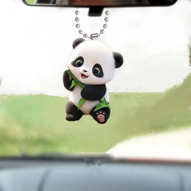 Cute Acrylic Cartoon Panda Hanging Ornament For Stylish Auto Interior Design