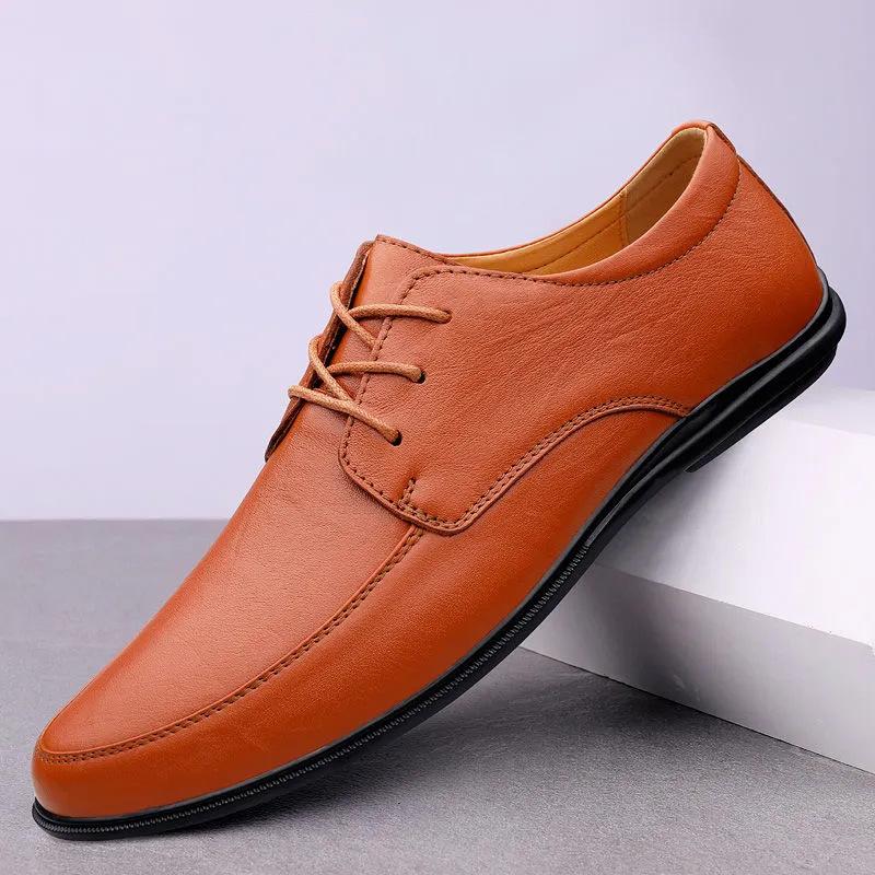 

Men s leather shoes business casual soft sole non-slip single shoes youth fashion simple beanie shoes round head low heel shoes 44