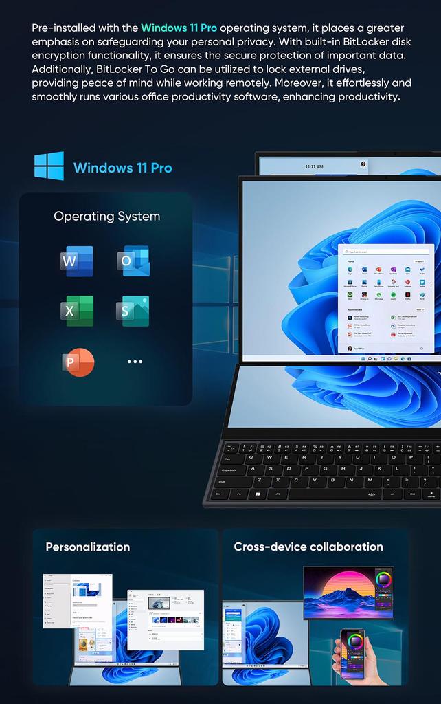 Odnowiony laptop N-one NBook Fly z dwoma ekranami Intel® Core™ i7-10850H 2.7GHz 16 cali 1920*1200 Pełny ekran 14 cali 1920*550 RAM:16 GB pamięci DDR4:1TBSSD