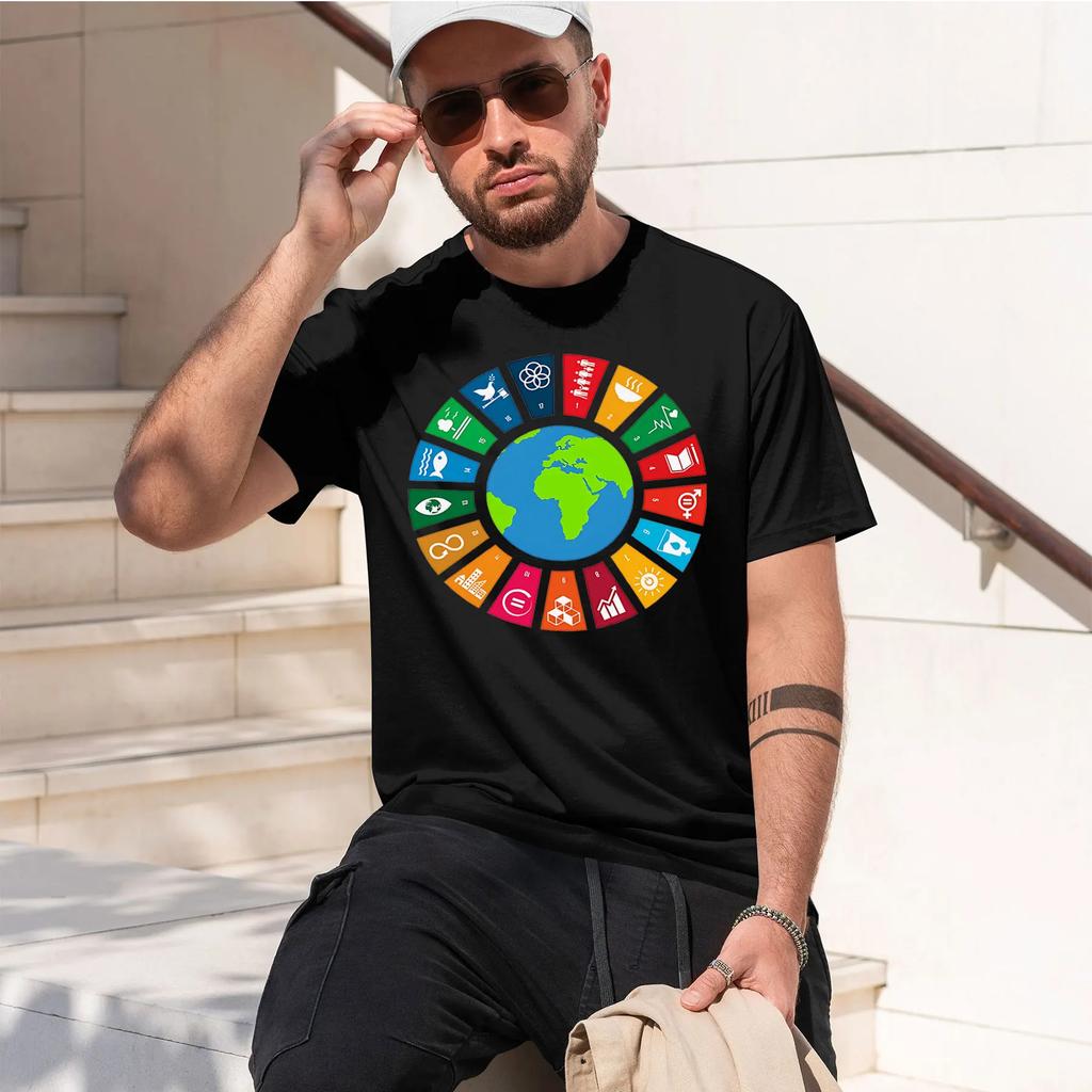 Sustainable Development Goal 17 heavyweight retro printed pattern fun round neck T-shirt for da