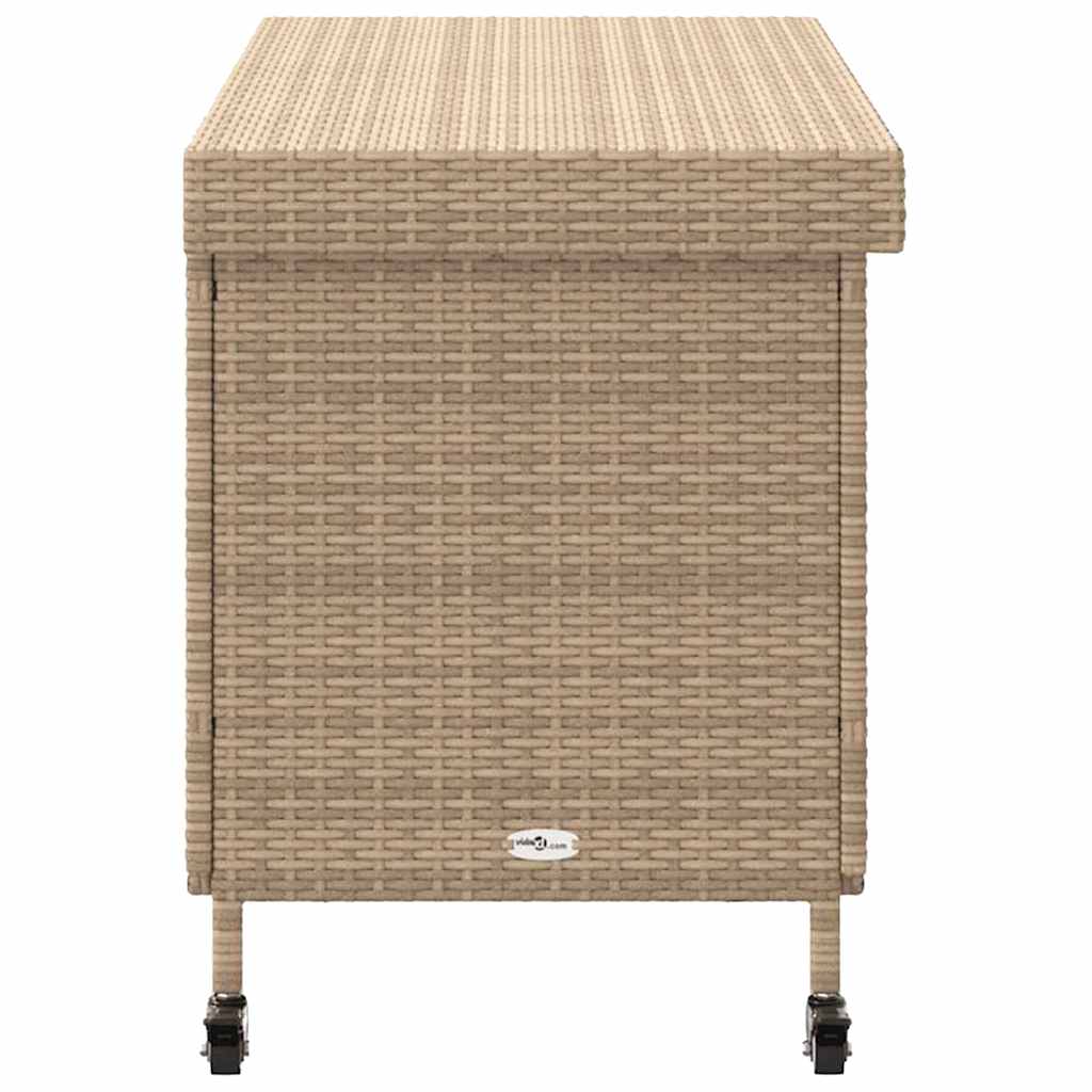 Garden Storage Box with Wheels Beige 110 x 55 x 73 cm Poly Rattan